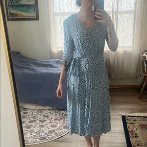 beachlunchlounge Light Blue Dalmatian Print  Midi Dress